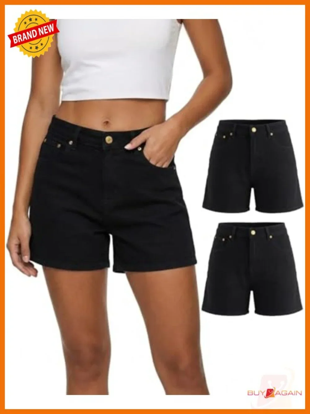 2-Pack Stretch Denim Jean Shorts High Waist Baggy Casual